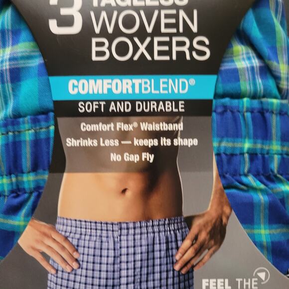 Hanes Tagless Woven Boxers - Blue Plaid - 2XL (44-46) - 3 Pack - Picture 4 of 6